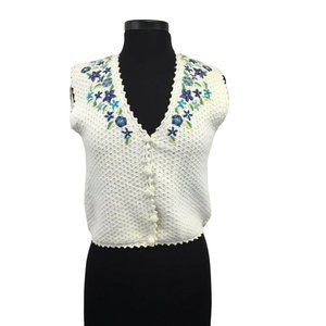 Pendleton Crochet Vest S White Blue Flower Womens Embroidered Knit Small